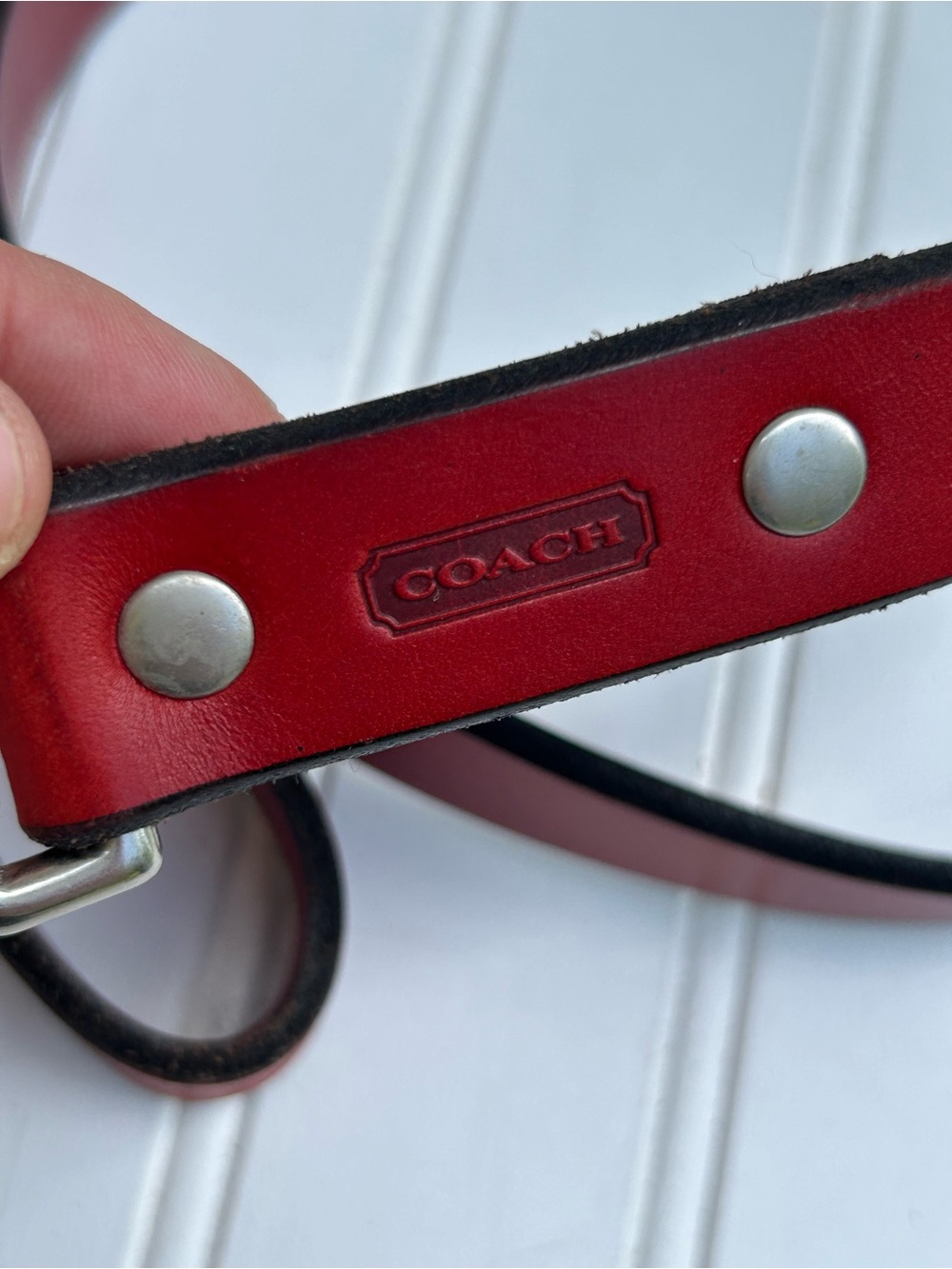 Coach Red Leather Dog Leash Silver Hardware NWOT - Picture 4 of 8
